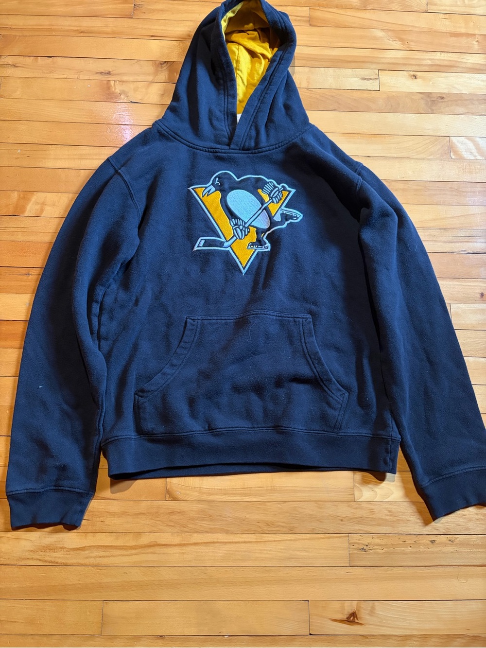 NHL Navy Hoodie with Yellow Hood Lining and Red Tag